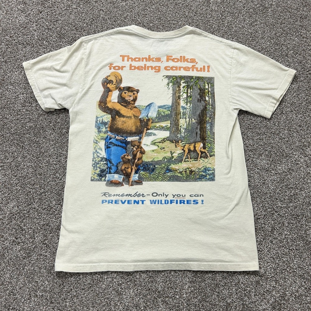 Smokey Bear Shirt Mens Medium White Prevent Wildfires Outdoor Tee T-Shirt
